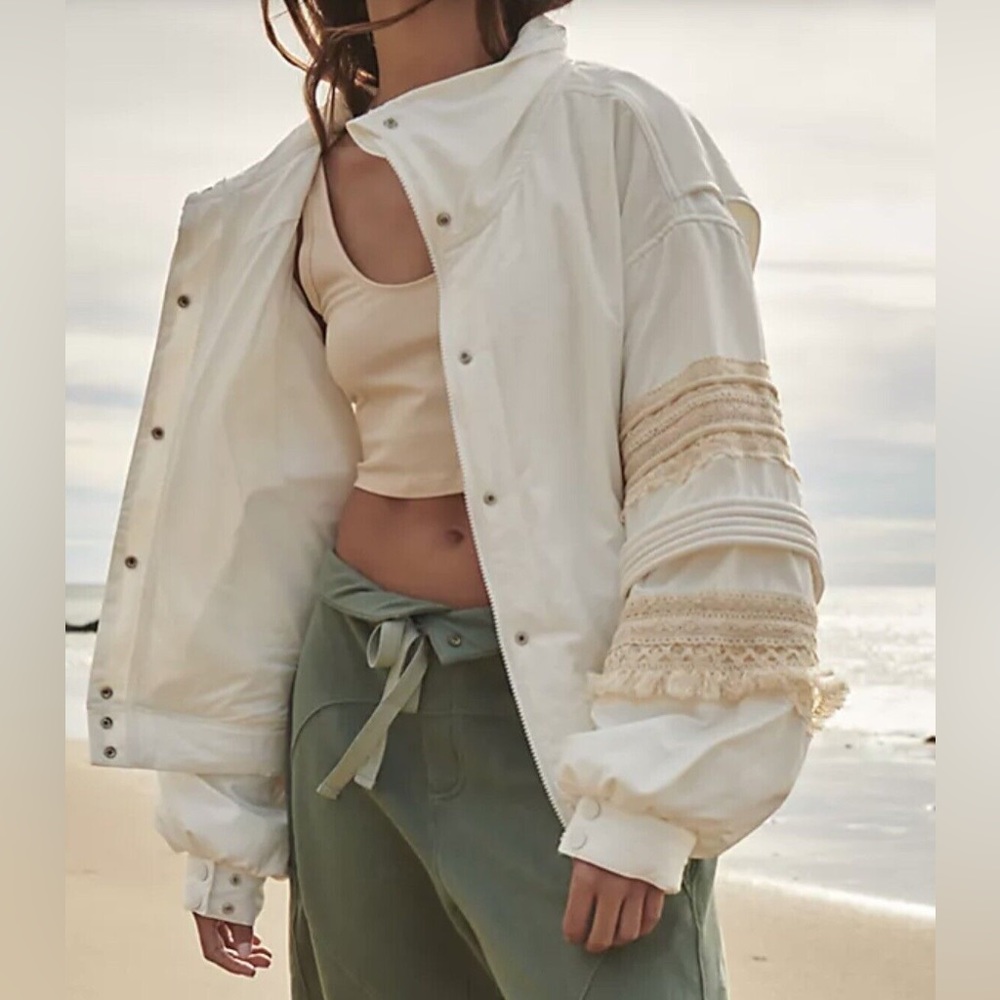 Free People FP Movement Solstice Bomber Puffer Jacket Crochet